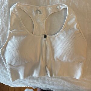 NWOT White Ribbed Front-Zip Sports Bra